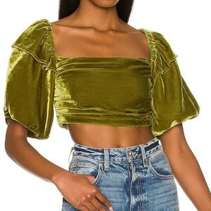 Tularosa Olive Velvet Off-Shoulder Top